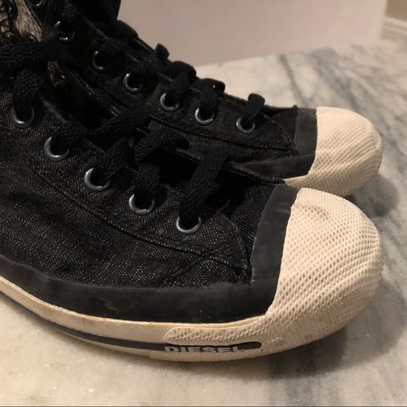 DIESEL High-Top Black Jean Sneakers With Sequins - Picture 3 of 14